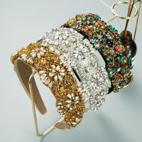 【YF】 Luxury Baroque Full Rhinestone Headband Hair Accessories Women Hand-sewn Colored Glass Flower Broad-brimmed Hoop