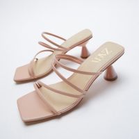 Spain Za.raˉ2023 summer new thin strap buckle sandals thick heel square head outer wear all-match high-heeled sandals and slippers for women mules