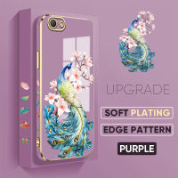 เคส PMP เคส Hp สำหรับ OPPO A59 Oppo F1S ฟรีสายคล้อง + การ์ตูนนกยูงลายขอบสี่เหลี่ยมชุบเคสโทรศัพท์หรูหราชุบเคสโทรศัพท์นิ่ม