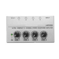 Headphone Amplifier HA400 Ultra-Compact 4 Channels Audio Stereo Amp Amplifier with EU Adapter for Music Mixer Recording