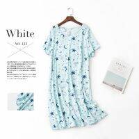 【 WYIN kitchen】 Summer Nightgown Women 39;s Large Size Cute Imitation Tie-dye Household Clothing Knitted Cotton Plus Fat Short Sleeve Pajamas