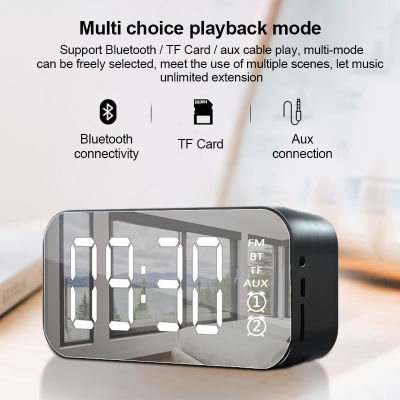 Wireless Bluetooth Speaker Alarm Clock Support TF CardAUX Line Playback HiFi Sound Shocking Bass Time Display Mirror Effect