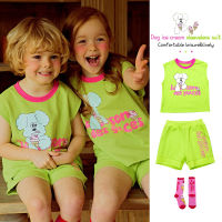 【พร้อมส่ง】「สินค้าลิขสิทธิ์แท้」Iris kids IKT063 Dog ice cream sleeveless set เสื้อผ้าเด็ก เสื้อกล้าม กางเกง ชุดเซท