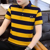 Polo ชายเสื้อแขนสั้นผ้าฝ้ายฤดูร้อนบางลายเสื้อโปโลปกธุรกิจบาง