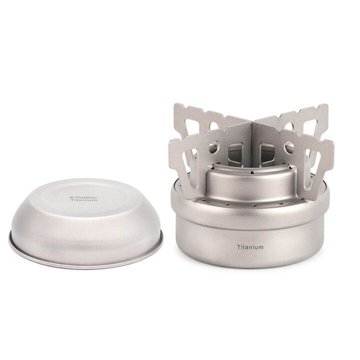 TOMSHOO Portable Mini Titanium Alcohol Stove with Lid Cross Stove Stand
