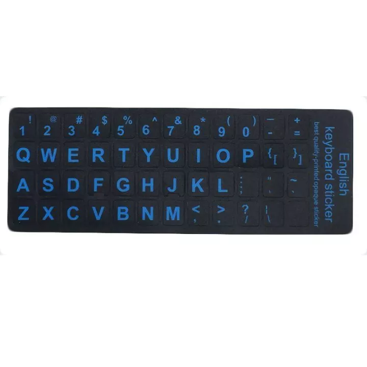 English Keyboard Stickers Black Background Blue Lettering | Lazada PH