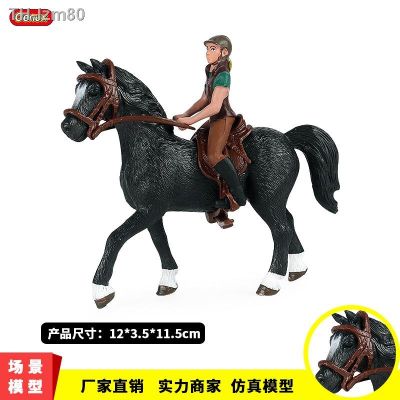 🎁 ของขวัญ Simulation contest of equestrian riding competitive animal model children toy horse rider scene decorative furnishing articles