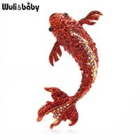 Wuli amp;baby Big Red Fish Brooches Women Unisex Rhinestone Carp Fish Office Party Brooch Pins Gifts