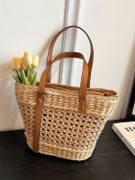 LASGO Hand-woven bag womens 2023 new explosive style tote bag womens large-capacity straw woven cabbage basket one-shoulder womens bag 【QYUE】