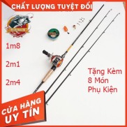 Bộ Cần Câu Lure Máy Ngang Cán Gỗ, bo can cau lure may ngang gia re tron bo