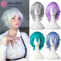 AILIADE Short Straight Synthetic Wigs with Bangs High Temperature Resistance Anime Party Costume Cosplay Wig for Men and Women