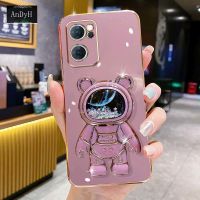 AnDyH Phone Case OPPO A57 5G 2022/A77 5G 2022/Realme V23/Realme Q5i/Realme Narzo 50 5G/K10 5G 6DStraight Edge Plating+Quicksand Astronauts who take you to explore space Bracket Soft Luxury High Quality New Protection Design