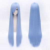 QQXCAIW Women Men Long Straight Cosplay Wig Party Light Blue 40 39; 39; 100 Cm Heat Resistant Synthetic Hair Wigs