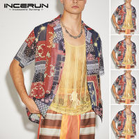 Beehoo INCERUN เสื้อเชิ๊ตแขนสั้นพิมพ์ลายสำหรับผู้ชายเสื้อใส่เดินชายหาดสำหรับวันหยุดแบบลำลองเสื้อปาร์ตี้ (สไตล์ตะวันตก)