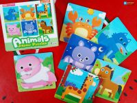 กล่องเขียว จิ๊กซอว์รูปสัตว์ Animals Jigsaw Puzzles 1 กล่อง 6 แผ่น พร้อมคำศัพท์ 3 ภาษา (ใช้ร่วมกับปากกาTalkingpenได้)