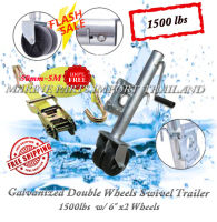 ล้อหน้าเทรลเลอร์ ขนาด 1,500 ปอนด์ ขาเทรลเลอร์ แบบล้อคู่  - Galvanized DOUBLE WHEELS Swivel Trailer Jack 6"x2 1500lbs + FREE ratchet lashing strap 50mm, L5m, yellow : Capcity 2265kg