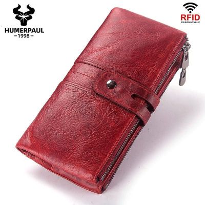 New Fashion Women Wallet 100% Genuine Leather Long Wallets Rfid Walet Red Coin Purse Card Holder Portomonee Handbag For Ladies