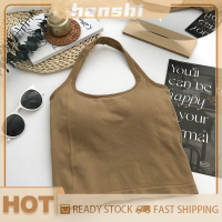 hanshi [2023 new HOT FASHION] lazlook เสื้อกล้ามสายเดี่ยวคล้องคอเซ็กซี่เกาหลีฤดูร้อนเสื้อกล้ามสีพื้นแขนกุดเข้ารูป