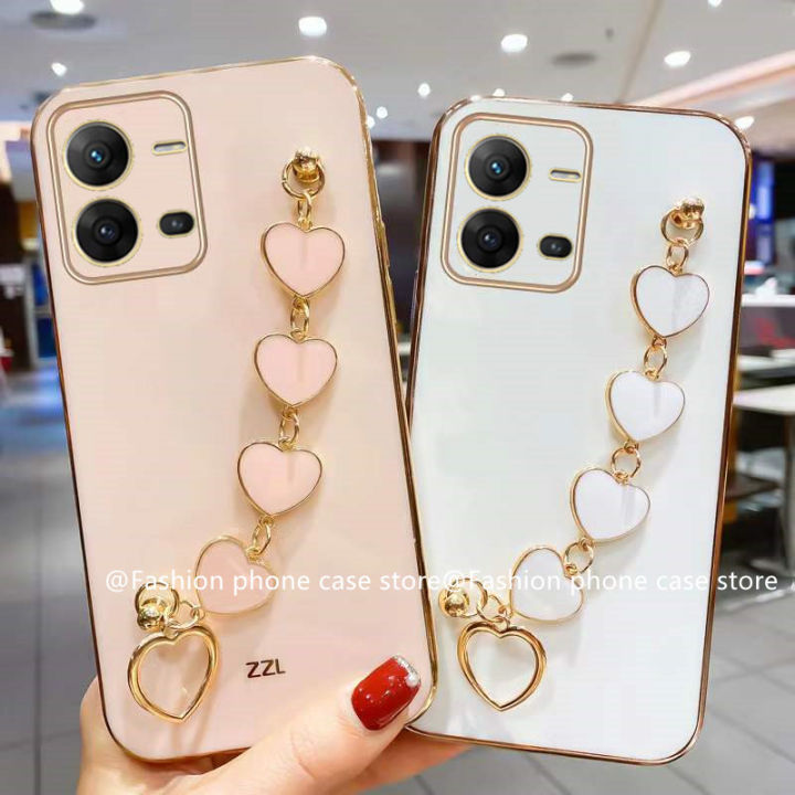 ใหม่ปลอก-case-เคส-vivo-v25-5g-v25e-y35-2022-4g-case-ที่มีสีสันลูกอมชุบซิลิโคนอ่อนนุ่มกรณีที่มีสร้อยข้อมือหัวใจ