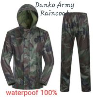 ชุดกันฝน Danko Raincoat มีแถบสะท้อนแสง (สีลายพรางทหาร)(เสื้อแบบมีหมวกฮู้ดพับเก็บได้+กางเกง+กระเป๋า)ผ้าโพลีเอสเตอร์หนา