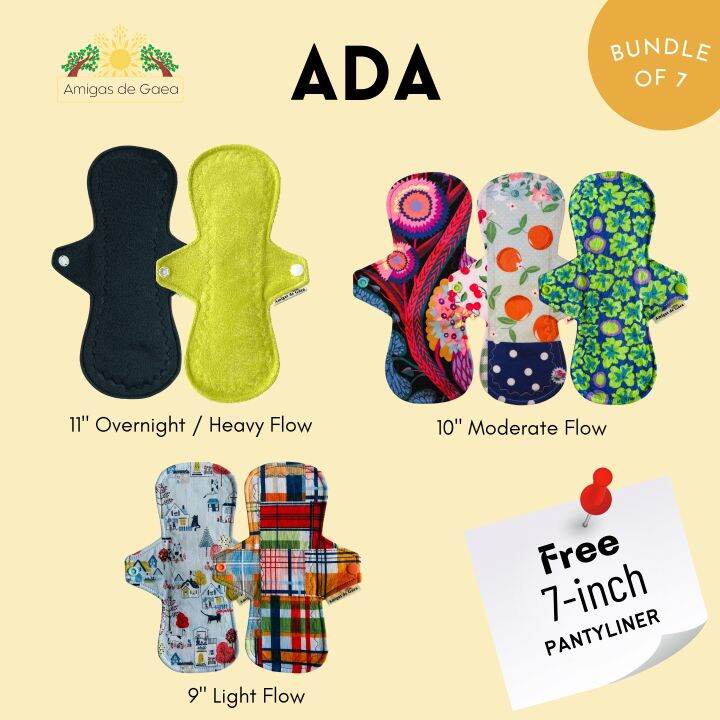 Ada Bundle of 7 / WashableReusable Cloth Pad, Menstrual Pad, Sanitary