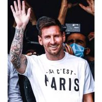 shot goods 【SFS】 Top Quality PSG MESSI Crest Cotton T-Shirt Jersey - Black S-2XL