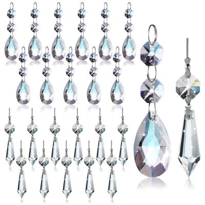 24 Pcs Chandelier Crystal Prisms Pendants Set 38 mm Clear Teardrop Icicle Chandelier Crystals Parts Replacement Crystals