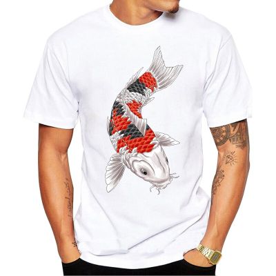 Japan Tattoo Style Japanese Koi Carp Fish T Shirts Men T-Shirt Male Male Slim Fit Unisex Short Sleeve Teeshirt Hanukkah 【Size S-4XL-5XL-6XL】