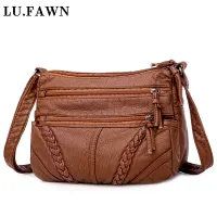 LU.FAWN Women Handbag PU Leather Female Vintage Soft Leather Shoulder Bag Fashion Handbeg College Bag（668）