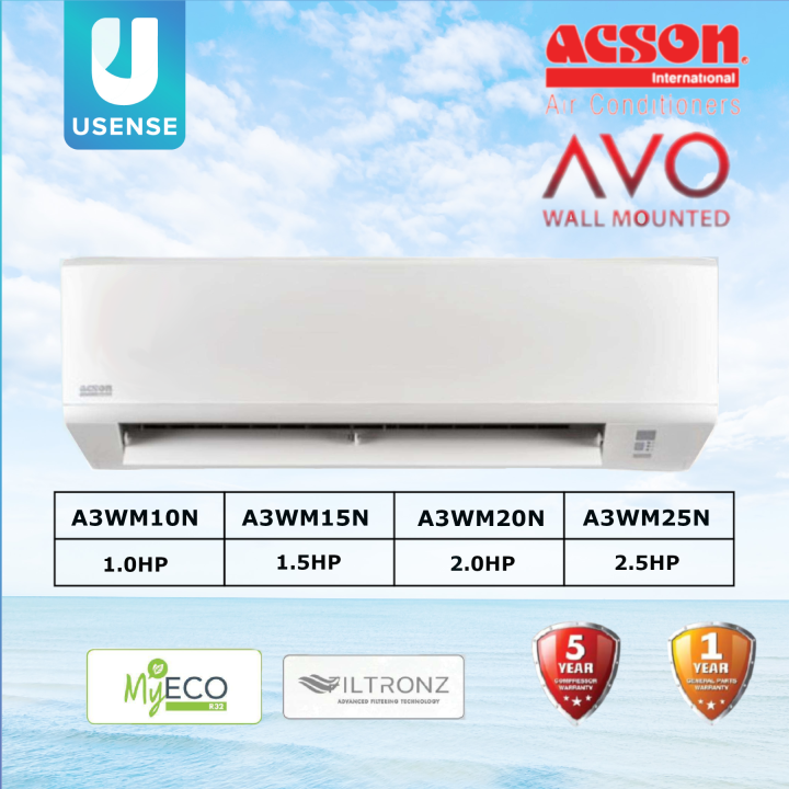 Acson Air Conditioner Non Inverter R32 1.0HP/1.5HP/2.0HP/2.5HP A3WM10N/15N/20N/25N + My Eco