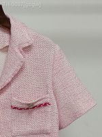 ❉ gsgw Casaco elegante de tweed casual feminino borda rosa borla decote em v peito único moda primavera e verão novo