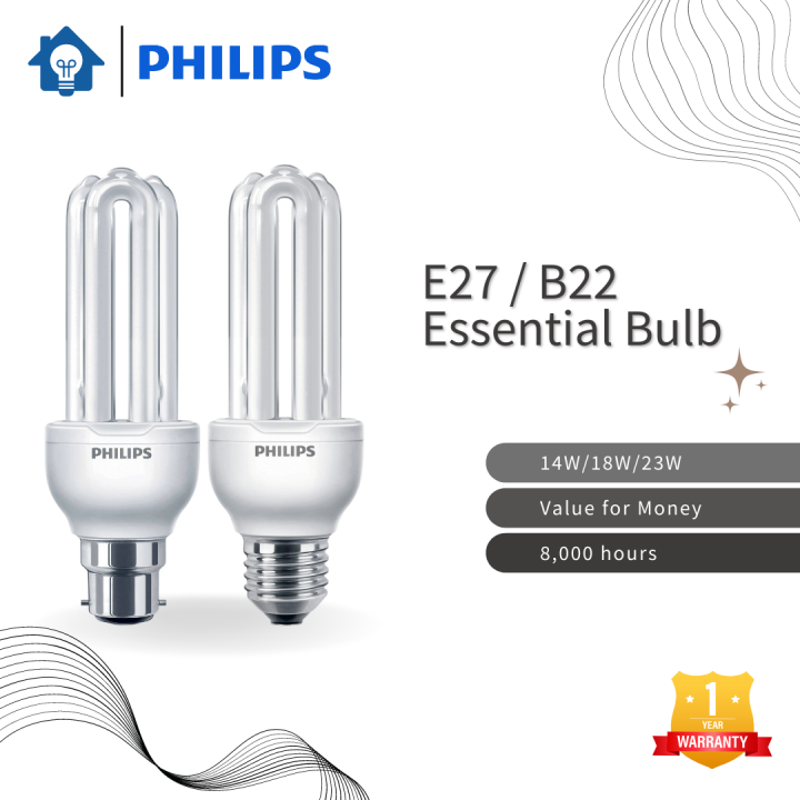 Philips E27 B22 Essential 14w 18w 23w Energy Saver Bulb Warm White Daylight Lazada