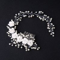 Bridal Wedding Hair Accessories Crystal Bride Pearl Flower For Hair Headband Handmade Beads Decoration Hair Comb For Women