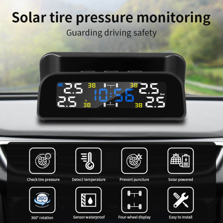 Solar Car TPMS 360 Rotation Tire Pressure Monitoring System LCD Display