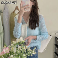 DUOHANZI เสื้อถักลายเสื้อกันหนาวแบบสั้นกันแดดสำหรับผู้หญิง