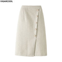 Elegant slim high-grade woolen silk Skirt Women 2022 New high waist and thin A-line slit bag hip Skirt professional Skirt Women