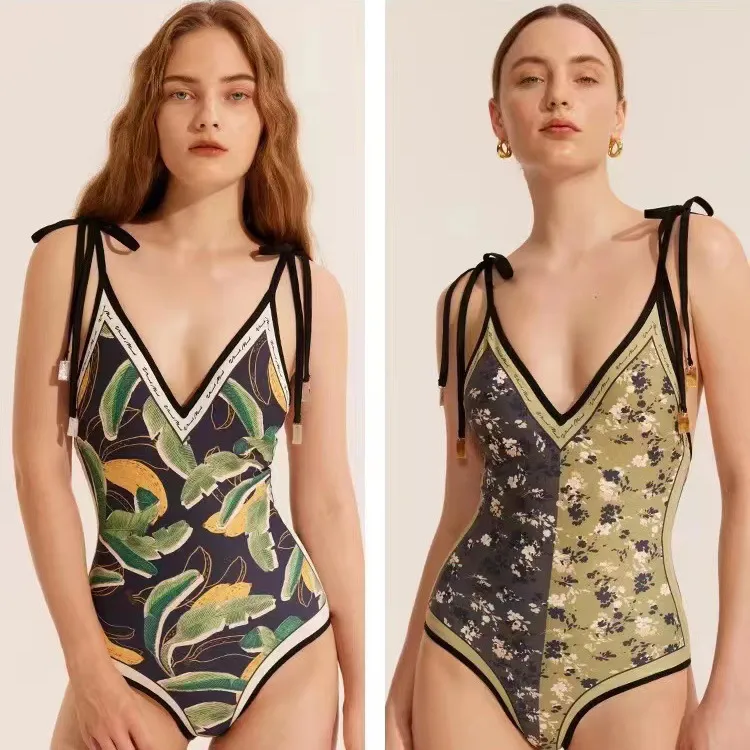 Fashion One Piece Swimsuit Sexy Print Floral Print French Style