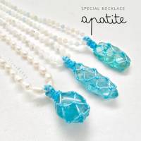 สร้อยคอเชือกถักหินแท้จี้หินอพาไทต์ Apatite