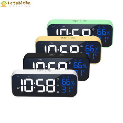 Letabitha นาฬิกานาฬิกาปลุกดิจิตอล LED,นาฬิกากระจกปรับความสว่างได้12/24ชั่วโมงสำหรับสำนักงานบ้านห้องนอน