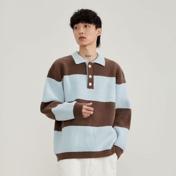 hnf531-supeeon-mens-sweater-color-matching-polo-neck-sweater-comfortable-and-simple-fashion-casual-sweater