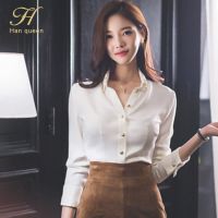 ♝☊❅ H Han Queen New Wear To Work Female Blouses Turn-down Collar Simple White Shirt Tops Korean Casual Blouse Occupation Women Blusa