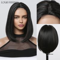 LOUIS FERRE Short Black Mixed Red Brown Hairline Lace Synthetic Wigs Straight Middle Part Bob Wigs for Women Lolita Cosplay Hair [ Hot sell ] TOY CENTER