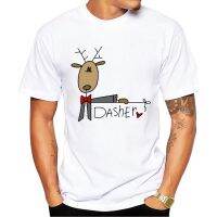 Hot Sales Christmas Men T-Shirt O-Neck Short Sleeve Tshirts Dasher Reindeer Printed Cool Tops Funny Tees  40IB