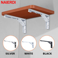 NAIERDI 8-14 Inch 2PCS Stainless Steel Folding cket White Black Iron Triangle cket Adjustable Wall Support Table Shelf