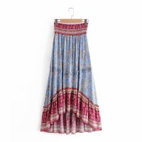 Vintage Chic Hippie Women Floral Print Beach Bohemian Long Skirt High Waist Rayon Cotton Asymmrtrical Boho Skirts Femme