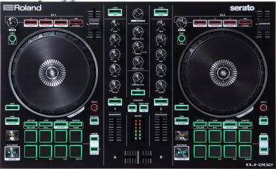 Roland ตัวควบคุมดีเจสองช่องทางสี่ดาดฟ้าพร้อม Serato DJ Pro อัพเกรด Serato (DJ-202)