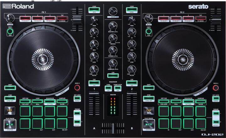 roland-ตัวควบคุมดีเจสองช่องทางสี่ดาดฟ้าพร้อม-serato-dj-pro-อัพเกรด-serato-dj-202