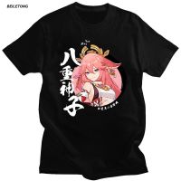 มีสินค้า Genshin Impact T เสื้อผู้ชาย Kawaii Yae Miko Tees กราฟิกแขนสั้น Unisex Hip Hop Tops Harajuku Tshirt Y2k ความงาม