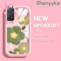 เคส Chenyyka สำหรับ Xiaomi Redmi Note 11 Pro Note 5G 11e Note Pro เคสแฟชั่นดอกไม้สีเขียวเคสรูปโบว์ผูกโบว์รูปมอนสเตอร์ตัวเล็กเคสนิ่มทนต่อการขัดถูเคสโทรศัพท์โปร่งใส TPU ที่คลุมป้องกันเลนส์กล้องถ่ายรูปซิลิกาเจล