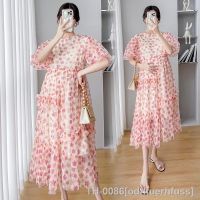 ◆ஐ Verão doce floral roupas para grávidas hubble-bolha manga o-pescoço babados retalhos irregular mulher grávida chiffon maxi vestido